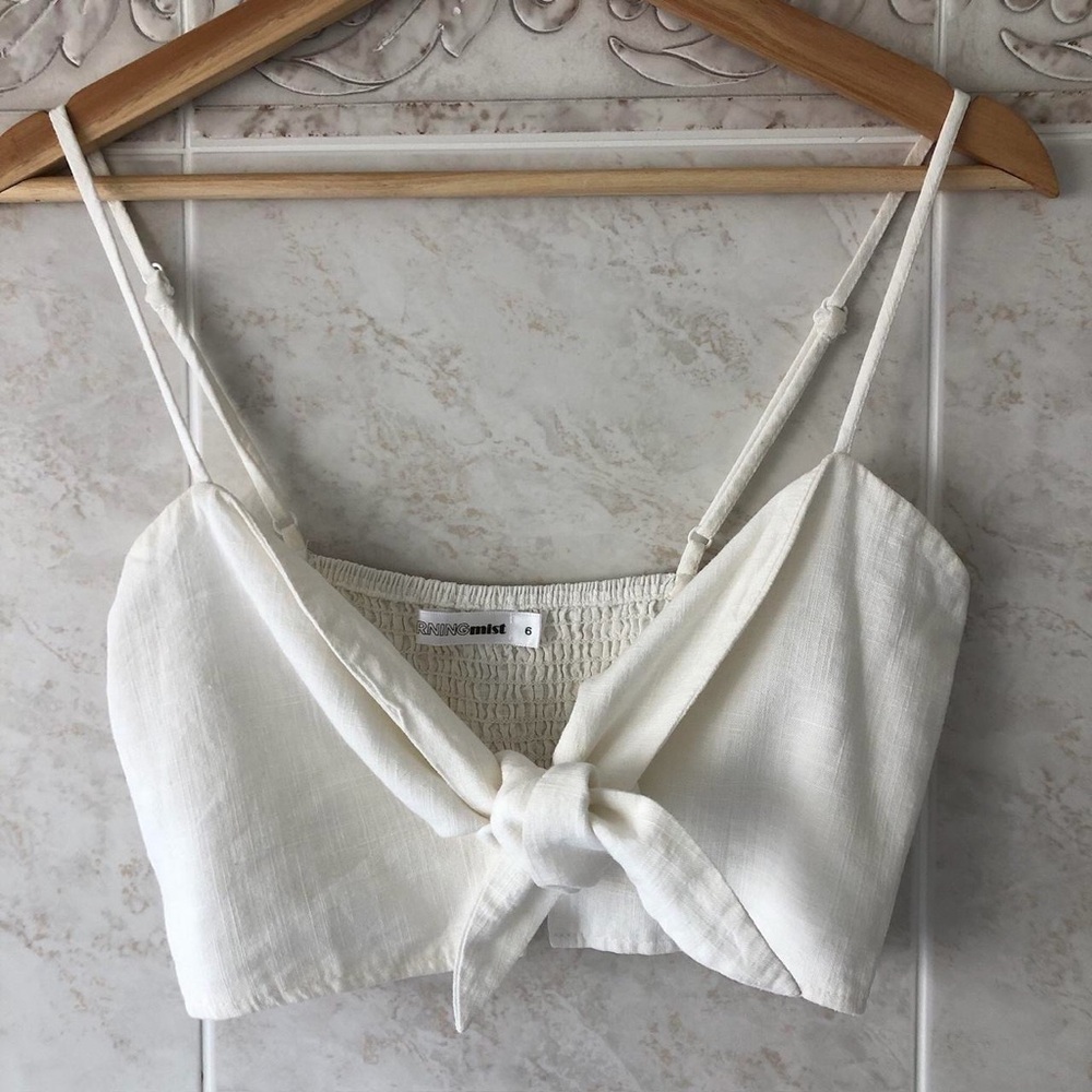 Linen-Blend White Tie-Front Camisole Top